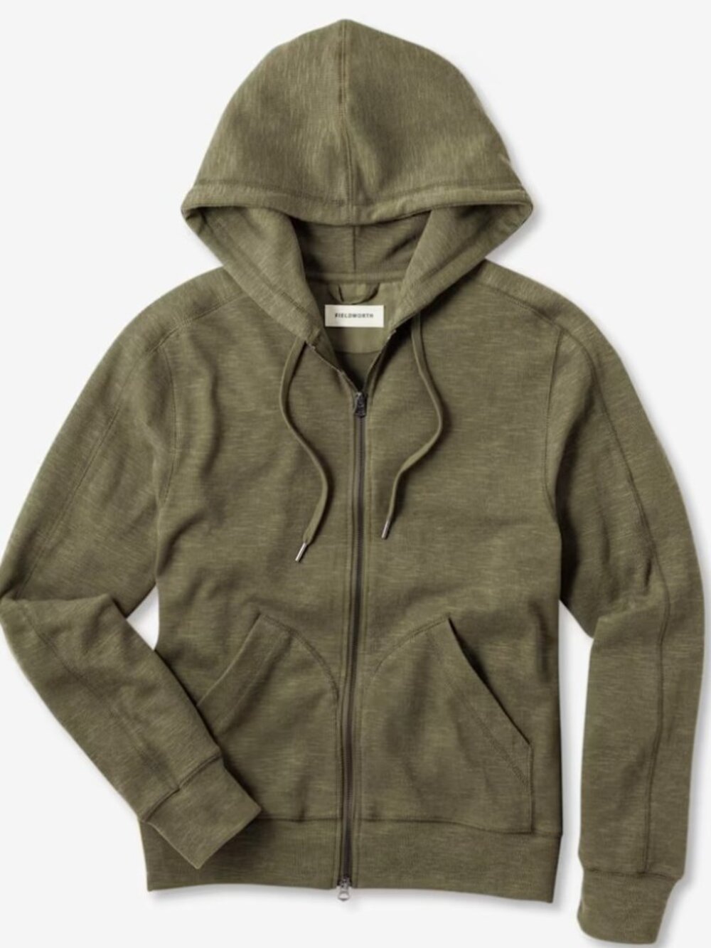 Fieldworth Men's Dark Sage Stacked Double Rib Two-Way Full Zip Two-layer Hoodie